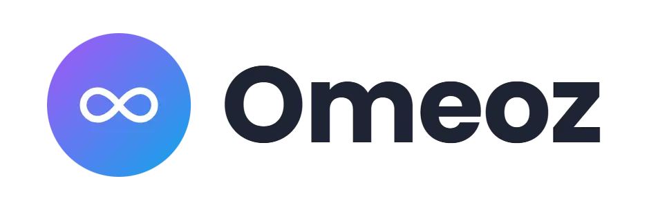 Omeoz logo concept: an infinity icon beside the Omeoz wordmark