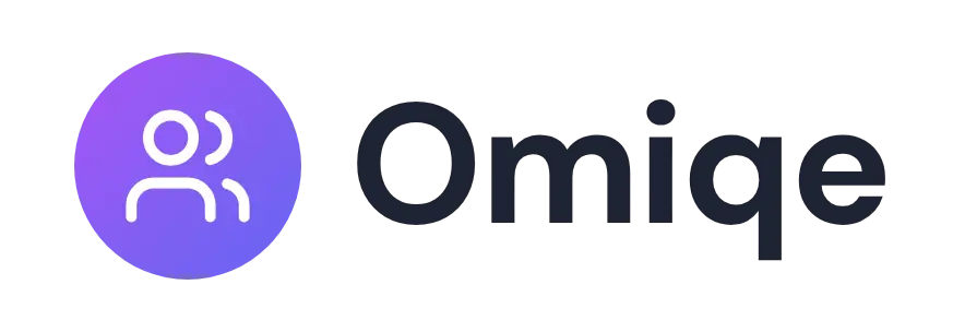 Omiqe logo concept: a people icon beside the Omiqe wordmark