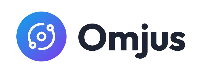 Omjus logo concept: an orbit icon beside the Omjus wordmark