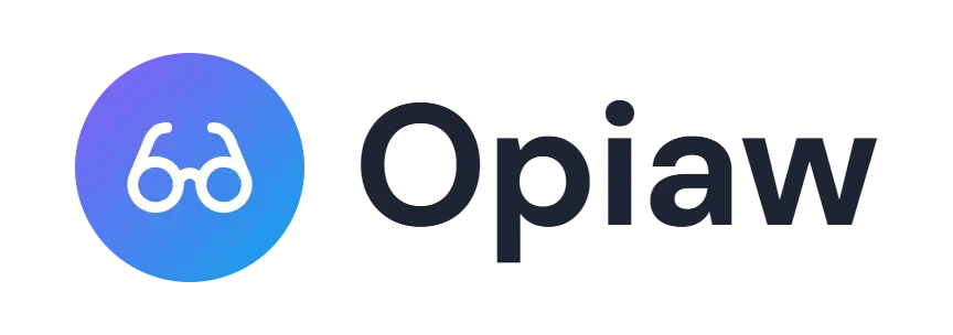 Opiaw logo concept: an eyeglasses icon beside the Opiaw wordmark