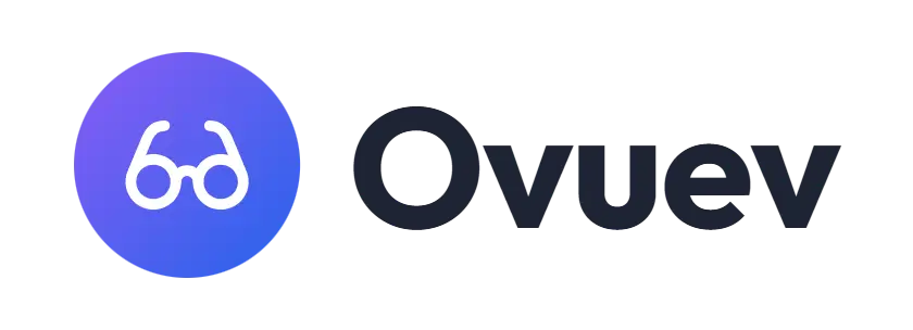 Ovuev logo concept: an eyeglasses icon beside the Ovuev wordmark