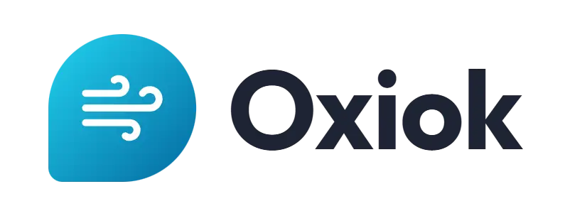 Oxiok logo concept: a wind icon beside the Oxiok wordmark