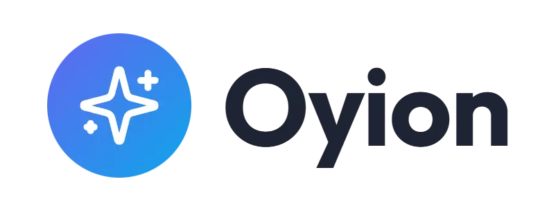 Oyion logo concept: a sparkle icon beside the Oyion wordmark