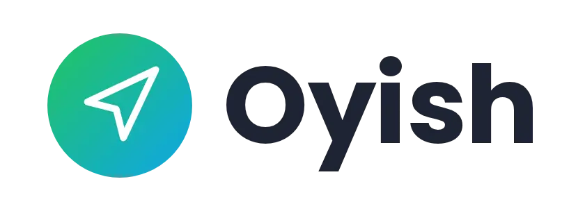 Oyish logo concept: a direction-arrow icon beside the Oyish wordmark