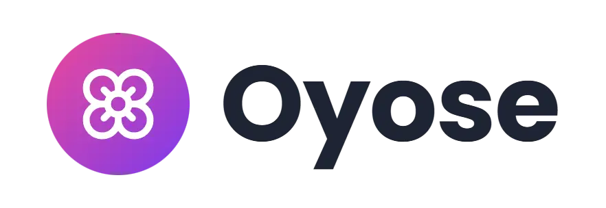 Oyose logo concept: a flower icon beside the Oyose wordmark