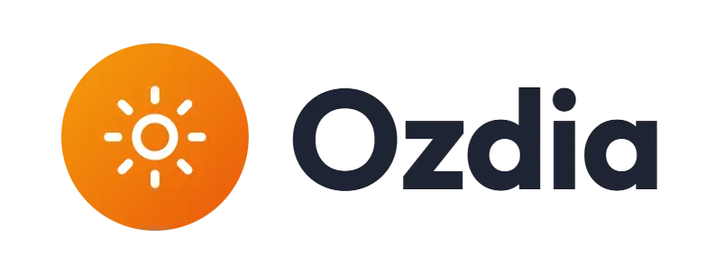Ozdia logo concept: a sun icon beside the Ozdia wordmark