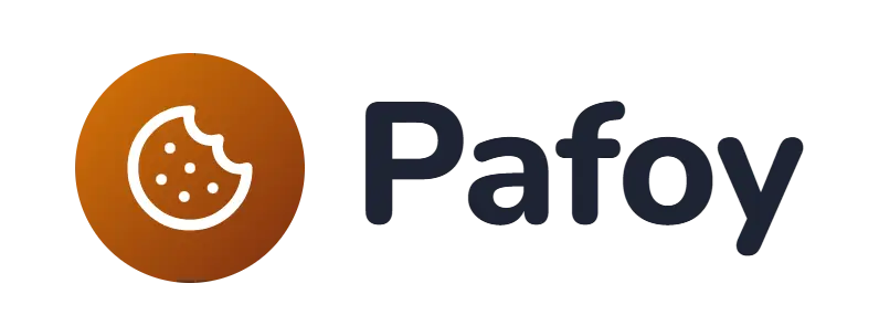 Pafoy logo concept: a cookie icon beside the Pafoy wordmark