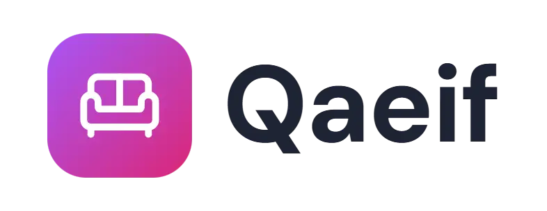 Qaeif logo concept: a sofa icon beside the Qaeif wordmark