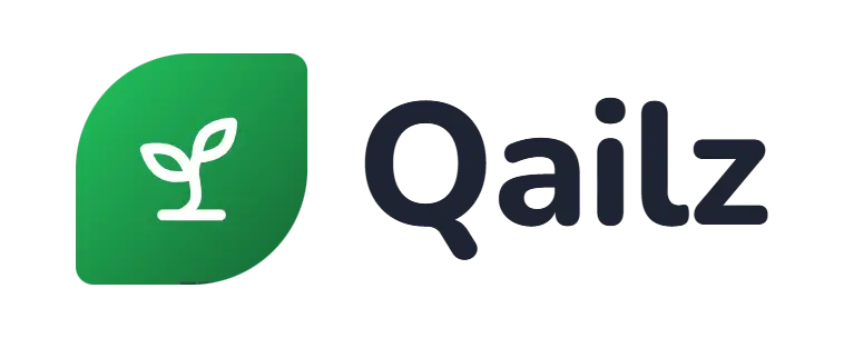 Qailz logo concept: a sprout icon beside the Qailz wordmark