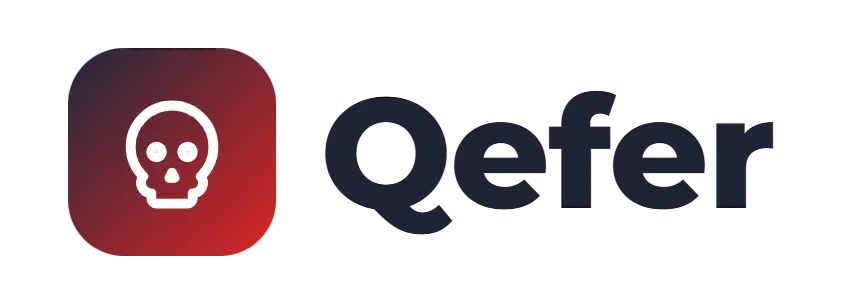 Qefer logo concept: a skull icon beside the Qefer wordmark