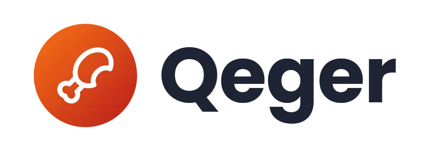 Qeger logo concept: a drumstick icon beside the Qeger wordmark