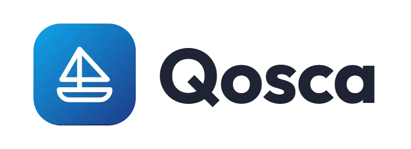 Qosca logo concept: a sailboat icon beside the Qosca wordmark