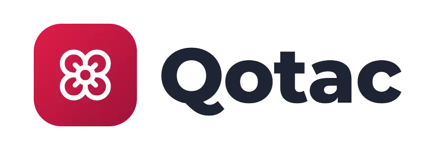 Qotac logo concept: a flower icon beside the Qotac wordmark