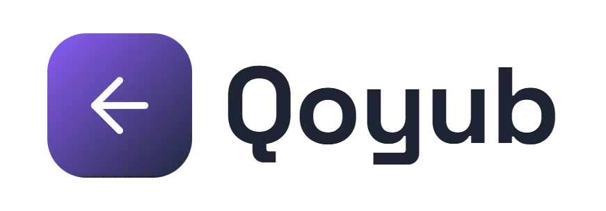 Qoyub logo concept: a left-arrow icon beside the Qoyub wordmark