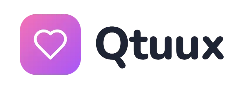 Qtuux logo concept: a heart icon beside the Qtuux wordmark