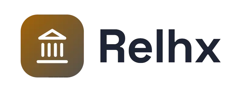 Relhx logo concept: a classical-building icon beside the Relhx wordmark