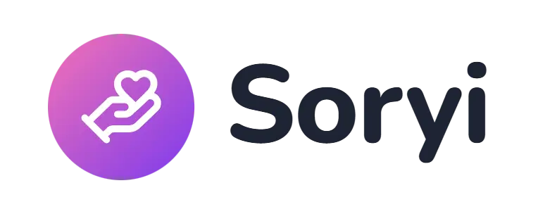 Soryi logo concept: a hand-with-heart icon beside the Soryi wordmark