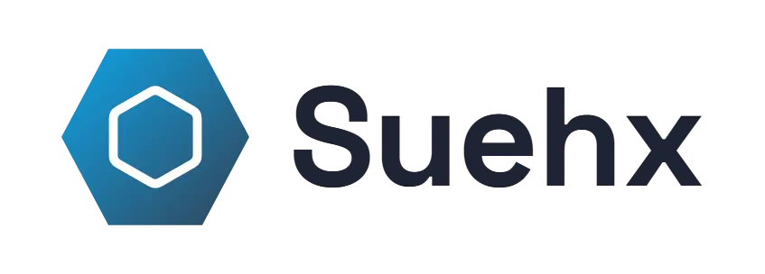 Suehx logo concept: a hexagon icon beside the Suehx wordmark