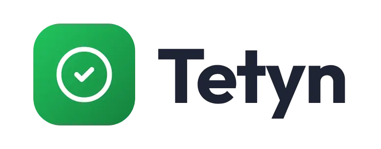 Tetyn logo concept: a check-mark icon beside the Tetyn wordmark
