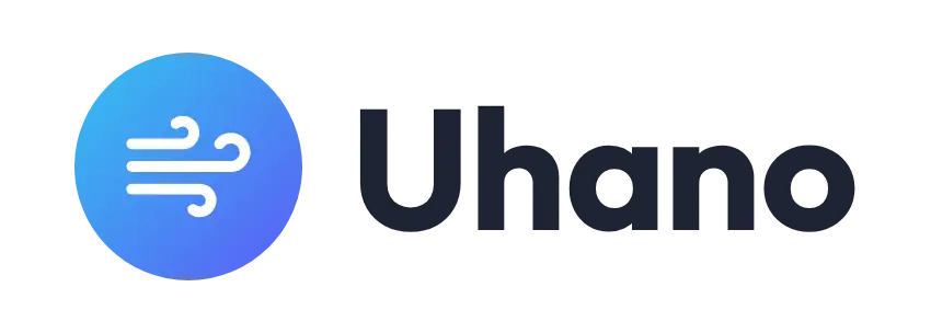 Uhano logo concept: a wind icon beside the Uhano wordmark
