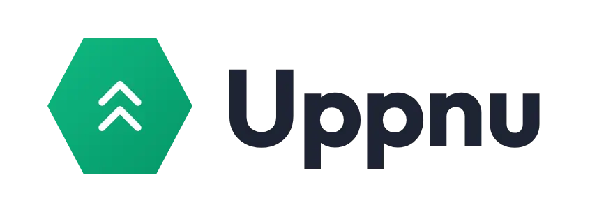 Uppnu logo concept: an upward-chevrons icon beside the Uppnu wordmark