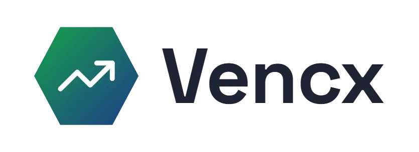 Vencx logo concept: a rising-arrow icon beside the Vencx wordmark