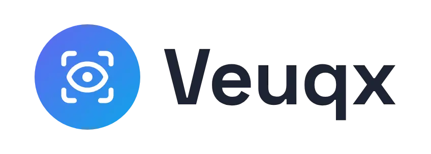 Veuqx logo concept: a scanning-eye icon beside the Veuqx wordmark