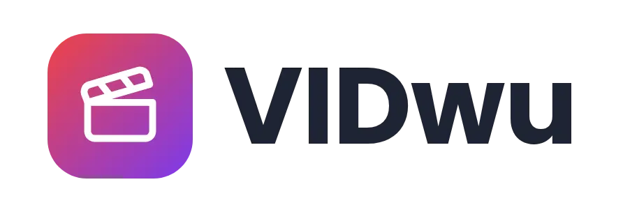 VIDwu logo concept: a film-clapperboard icon beside the VIDwu wordmark