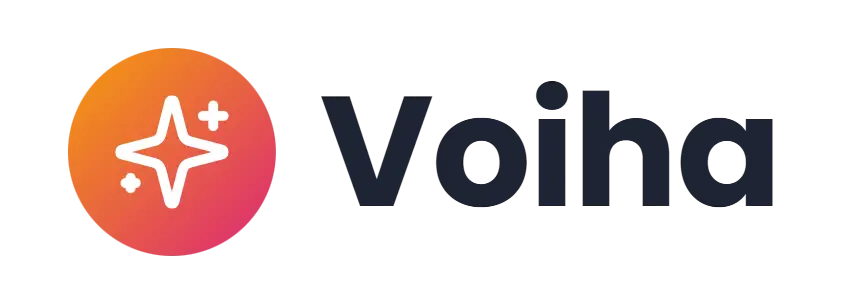 Voiha logo concept: a sparkle icon beside the Voiha wordmark