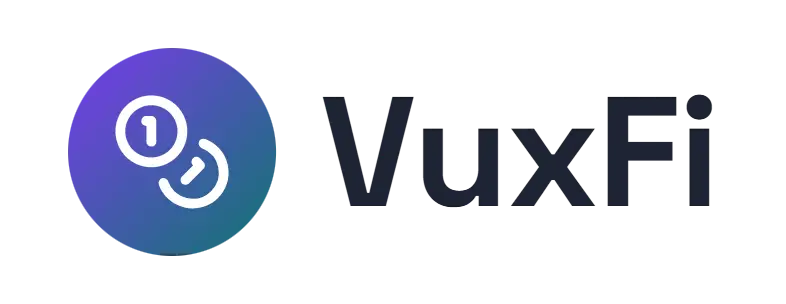 VuxFi logo concept: a stack-of-coins icon beside the VuxFi wordmark