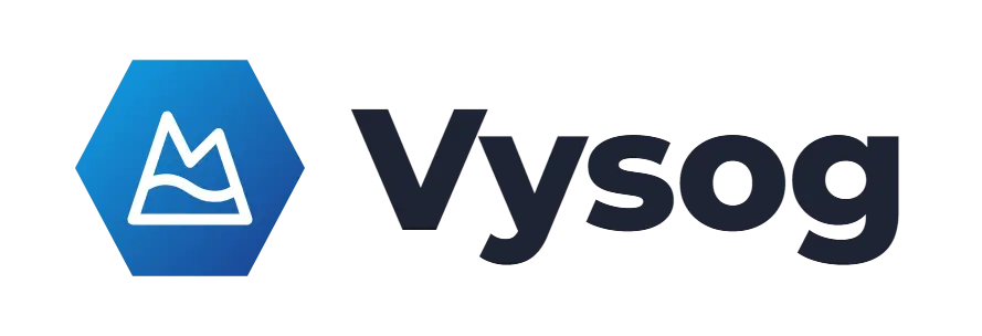 Vysog logo concept: a snowy-mountain icon beside the Vysog wordmark