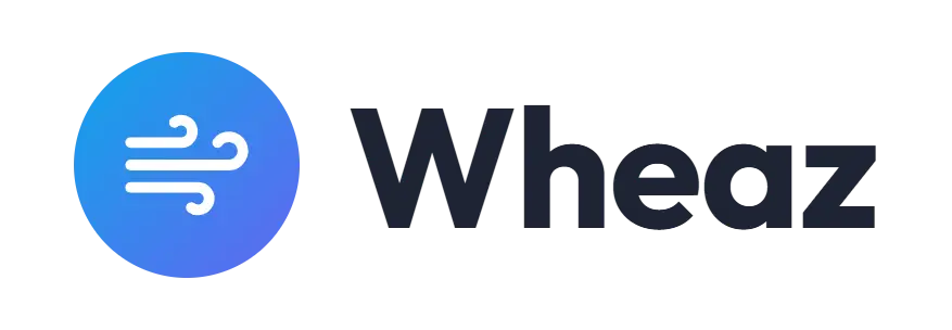 Wheaz logo concept: a wind icon beside the Wheaz wordmark