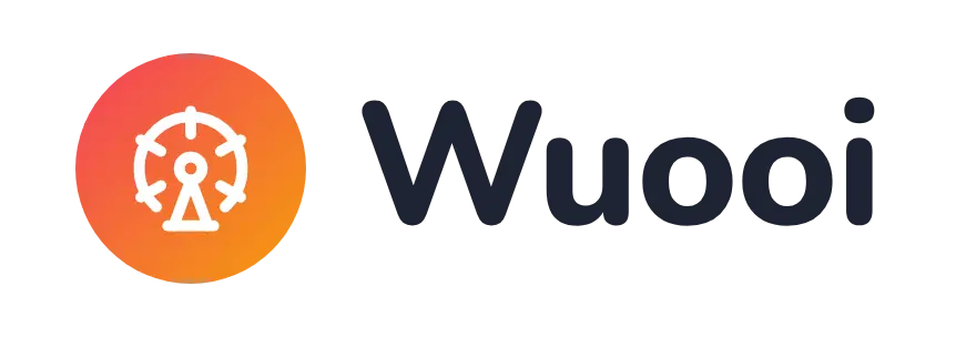 Wuooi logo concept: a Ferris-wheel icon beside the Wuooi wordmark