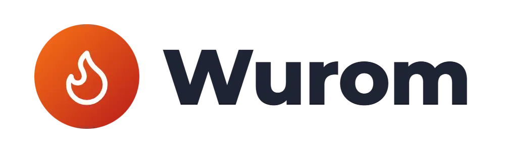 Wurom logo concept: a flame icon beside the Wurom wordmark