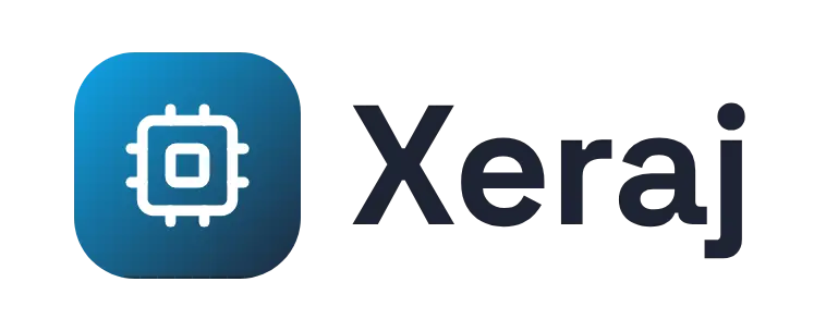 Xeraj logo concept: a microchip icon beside the Xeraj wordmark