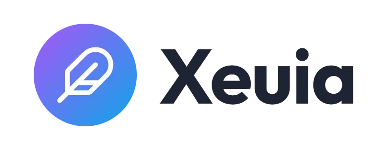 Xeuia logo concept: a feather icon beside the Xeuia wordmark
