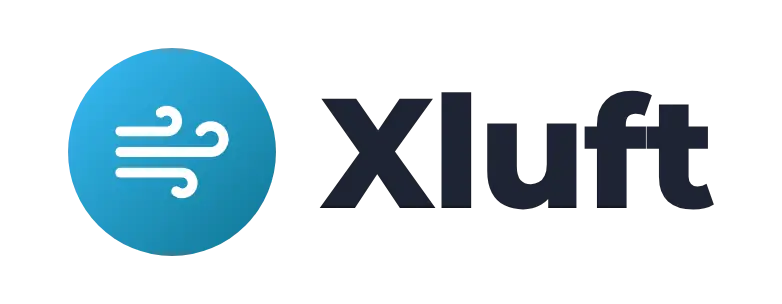 Xluft logo concept: a wind icon beside the Xluft wordmark