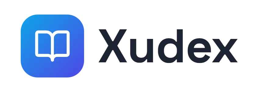 Xudex logo concept: an open-book icon beside the Xudex wordmark