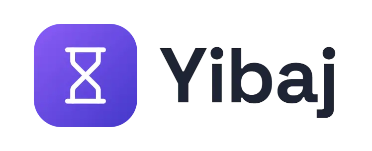 Yibaj logo concept: an hourglass icon beside the Yibaj wordmark