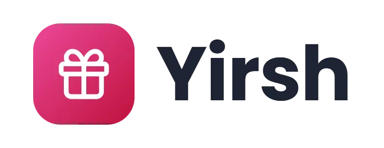 Yirsh logo concept: a gift icon beside the Yirsh wordmark