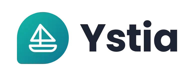 Ystia logo concept: a sailboat icon beside the Ystia wordmark