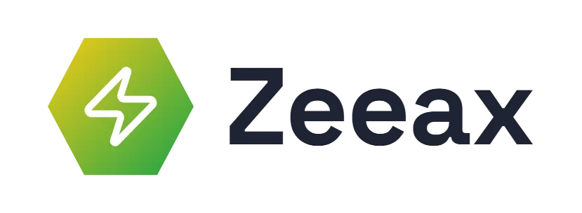Zeeax logo concept: a lightning-bolt icon beside the Zeeax wordmark