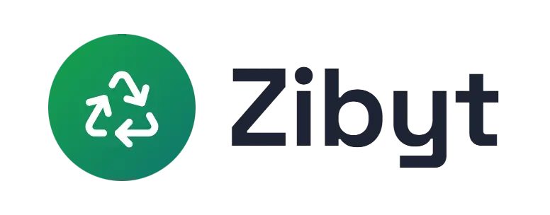 Zibyt logo concept: a recycling-symbol icon beside the Zibyt wordmark