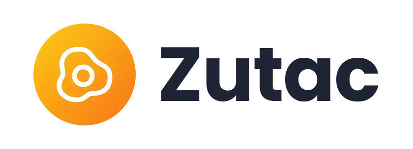 Zutac logo concept: a fried-egg icon beside the Zutac wordmark