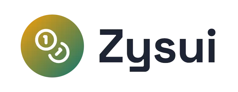 Zysui logo concept: a stack-of-coins icon beside the Zysui wordmark