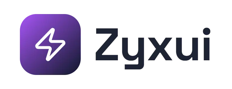 Zyxui logo concept: a lightning-bolt icon beside the Zyxui wordmark
